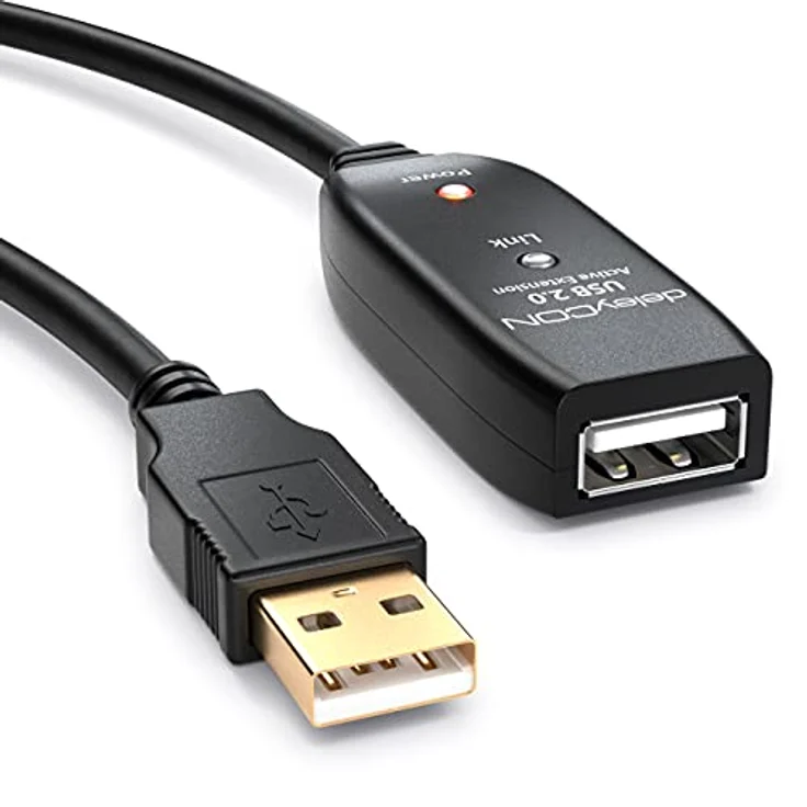 deleyCON 20m USB 2.0 Verlängerungkabel Repeater-Kabel Aktiv mit 2 Signalverstärker Extension Cable USB-A auf USB-A Buchse - Schwarz – Bild 2