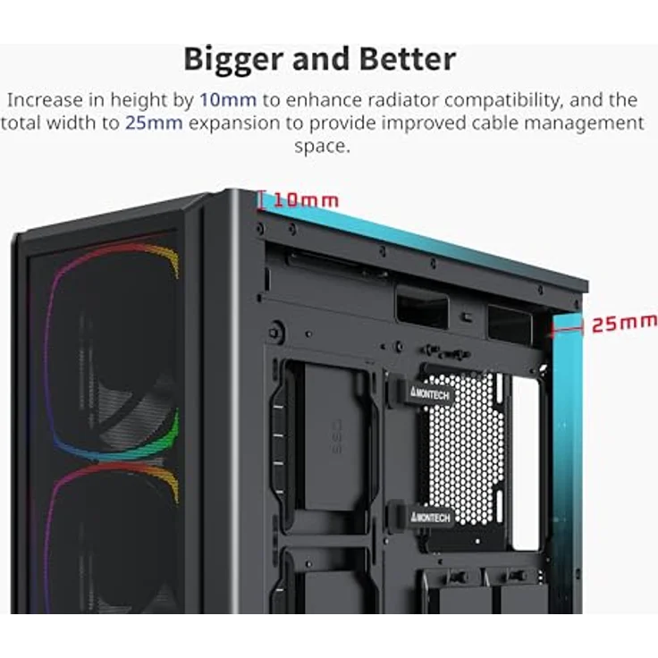 Montech SKY TWO GX Midi-Tower, Tempered Glass, Schwarz, RGB-Beleuchtung, geeignet für ATX/EATX/micro ATX/Mini-ITX – Bild 4