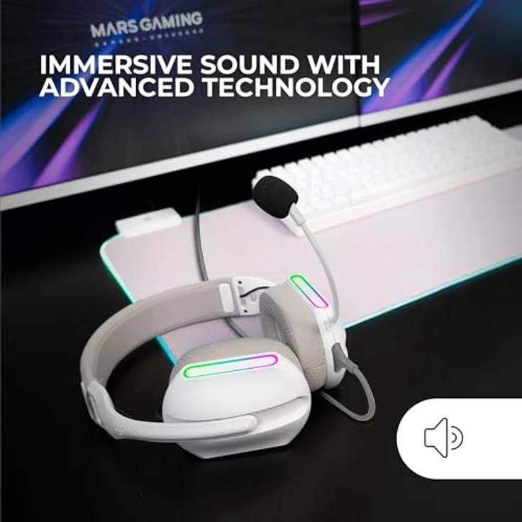 Mars Gaming MH-PRO, Gaming-Kopfhörer mit ARGB Flow, Surround-Sound, AIR 3D-Ohrpolstern, integriertem Mikrofon, kompatibel mit PS4, PS5, Xbox ONE, Xbox Series X-S, Switch, Windows, Mac, Weiß – Bild 2