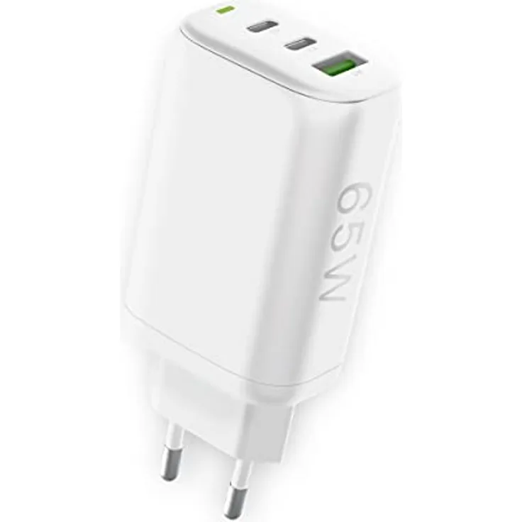 FONTASTIC „GaNto“ USB Schnellladegerät 65W, Handy Ladegerät USB-C PD und USB-A FC, Netzteil USB Schnellladen, 3-in-1 USB Mehrfachstecker, Ladestecker Weiß