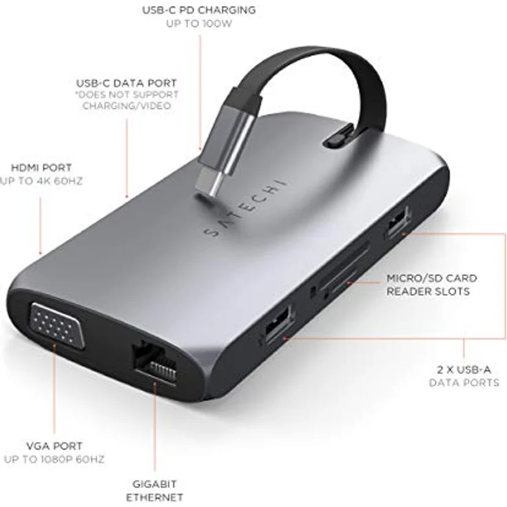 SATECHI USB-C Multiport Adapter, USB-C Hub 9 in 1, On-The-Go Multiport Adapter – Für M2/ M1 MacBook Pro/Air, M2/ M1 iPad Pro/Air, M2 Mac Mini, iMac M1 (Space Grau) – Bild 2