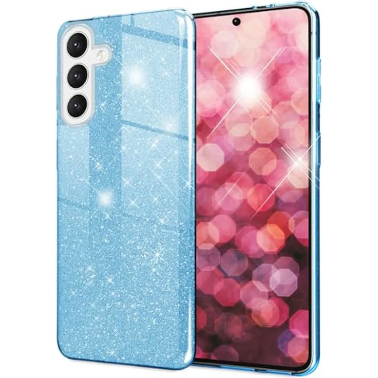 NALIA Stabile Glitzerhülle für Samsung Galaxy S24, Glänzende Hybrid Schutzhülle in Blau, Stoßfest und mit Anti-Kratz Schutzrand – Bild 1