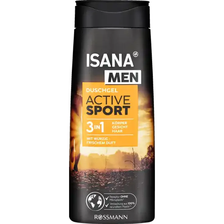 ISANA MEN 3in1 Duschgel Sport 300 ml, mit Ginkgo, belebend & pH-hautfreundlich, vegan & mikroplastikfrei für Frische & Pflege