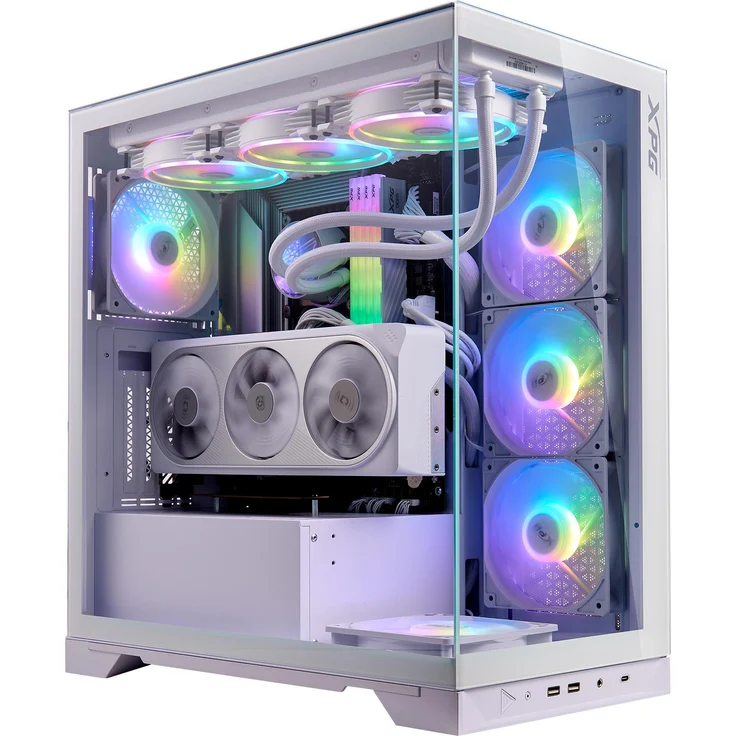 Adata XPG INVADER X Midi Tower PC Gehäuse, weiß, gehärtetes Glas, RGB-Beleuchtung, vorinstallierte Lüfter