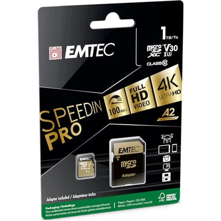 Emtec mSD 1TB UHS-I U3 V30 A2 SpeedIN (microSDXC, 1000 GB, U3, UHS-I), Speicherkarte, Braun – Bild 3