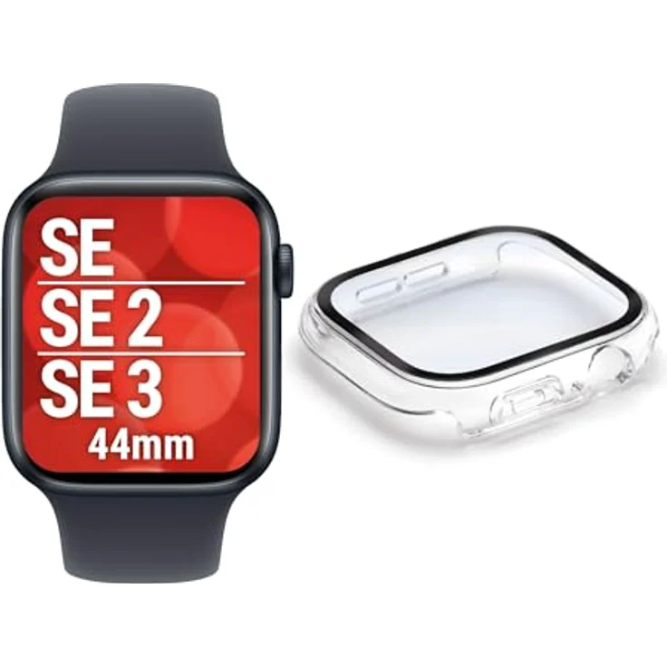 Displex Full-Body Schutzglas für Apple Watch SE(2/3) 44mm, 10H Glas, IPX8 wasserdicht, transparent, Anti-Fingerprint, aufsteckbar