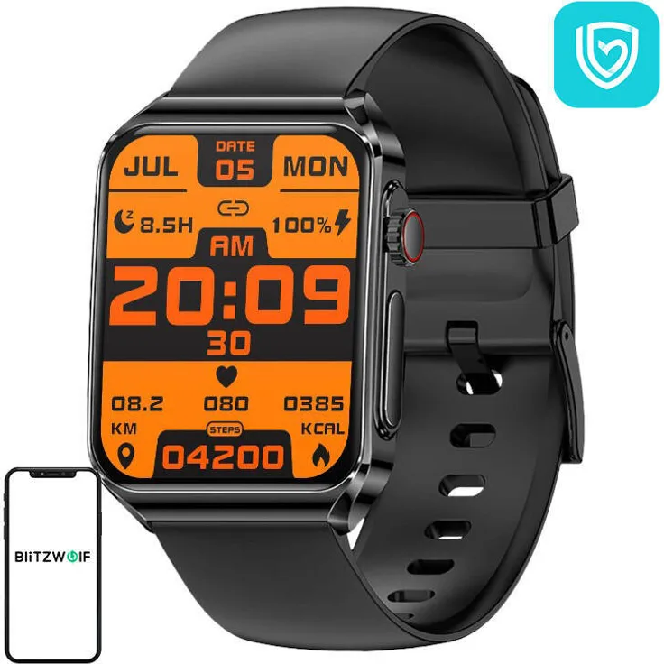 BlitzWolf BW-HL6 Smartwatch (schwarzes Silikon) - Elegante Smartwatch mit umfangreichen Gesundheits- und Sportfunktionen