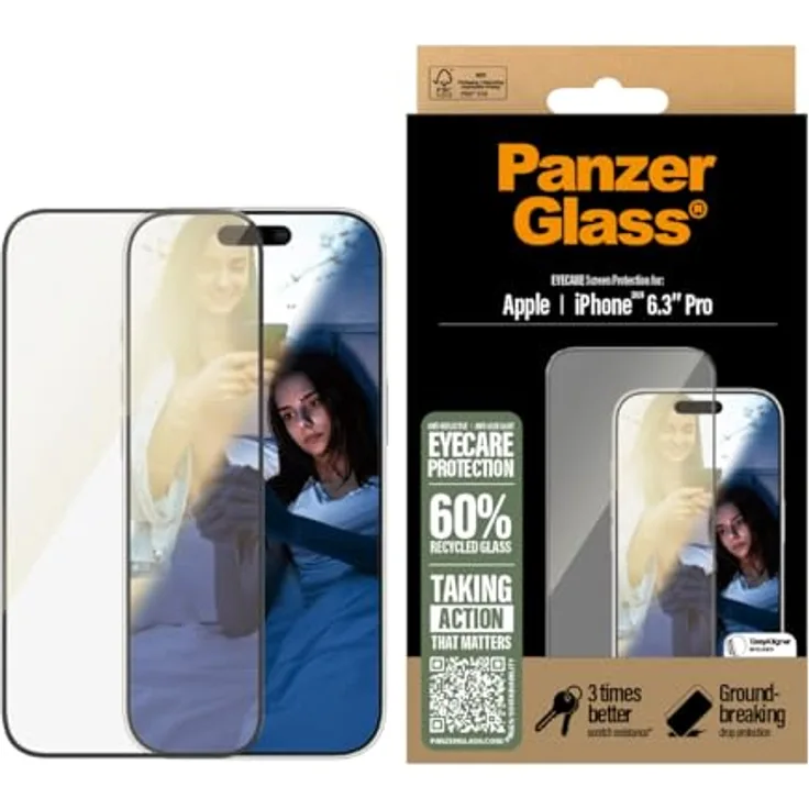 Panzer Glass PanzerGlass Eye Care Displayschutzfolie für Apple iPhone 16 Pro 16.0 cm 2024 - Antireflex, Anti-Blaulicht, Fall-/Kratzschutz, Klar