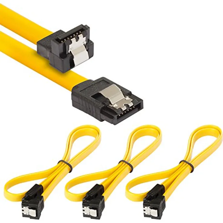 Poppstar 3x 50cm Sata 3 HDD SSD Datenkabel (Sata Kabel - Stecker gerade auf gewinkelt) (bis zu 6 Gbit/s), gelb