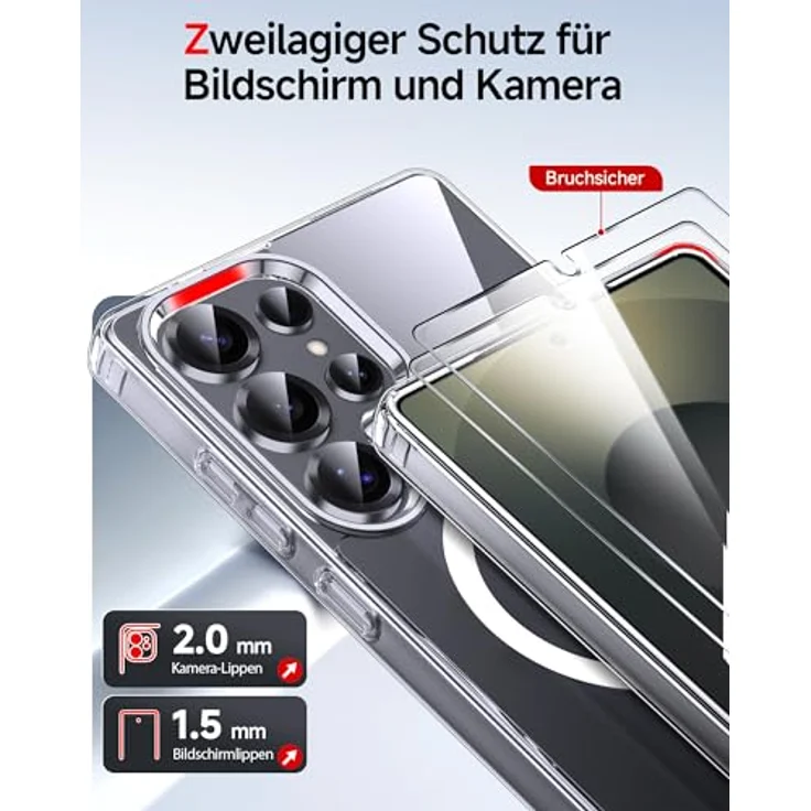 LeYi HD Klar Hülle für Samsung Galaxy S25 Ultra, Militärischer Schutz, Stoßfest, Inklusive 2x Panzerglas, Transparent mit MagSafe kompatibel – Bild 4