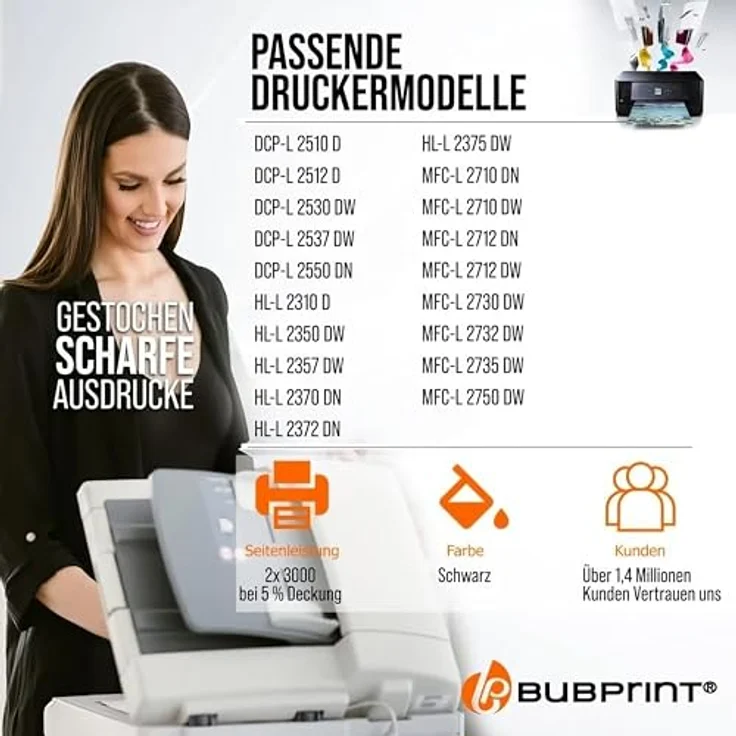 Bubprint 2 Toner kompatibel mit Brother TN-2420 TN-2410, Schwarz, 2 Kartuschen mit je 3.000 Seiten Reichweite, gestochen scharfe Druckqualität – Bild 2