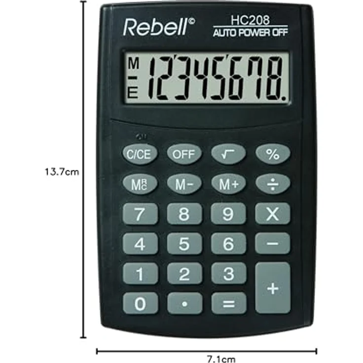 Rebell RE-HC208 Einfacher Taschenrechner, 8-stelligem LCD Display und dreifacher Speicherfunktion, schwarz – Bild 4