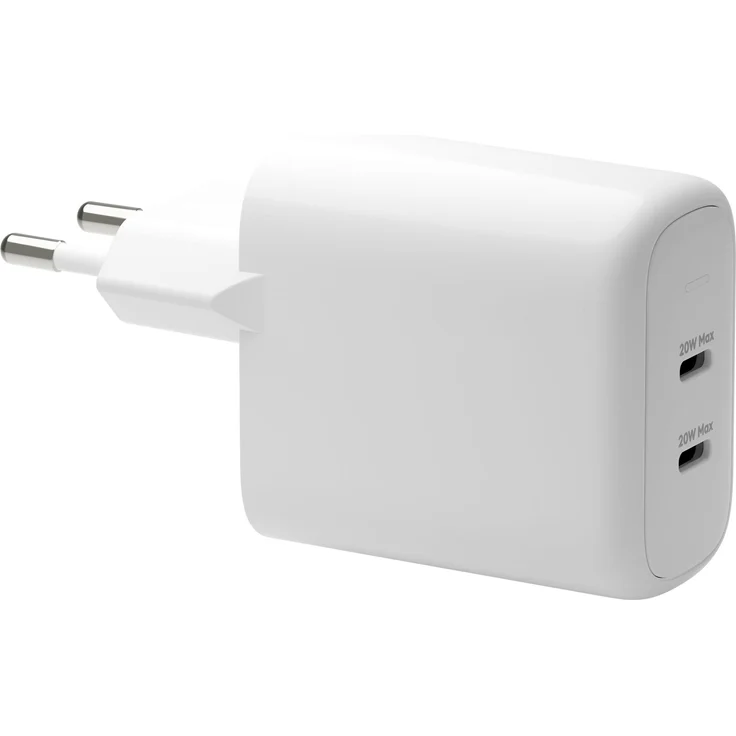 dbramante1928 RE-CHARGE EU WALL CHARGER 2 (20 W), USB Ladegerät, schnellladen, weiss, aus 100% recyceltem Kunststoff