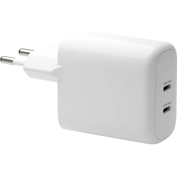 dbramante1928 RE-CHARGE EU WALL CHARGER 2 (20 W), USB Ladegerät, schnellladen, weiss, aus 100% recyceltem Kunststoff