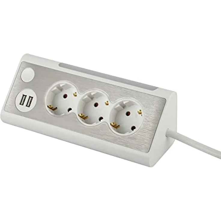 maxtrack Tischsteckdose NV70-3WL 3-Fach Eck-Mehrfachsteckdose 2X USB-Ladeanschlüsse und LED-Beleuchtung, Mehrfachsteckdose für Zuhause mit Knopf zum EIN-Ausschalten der LED-Beleuchtung, 3m Kabel