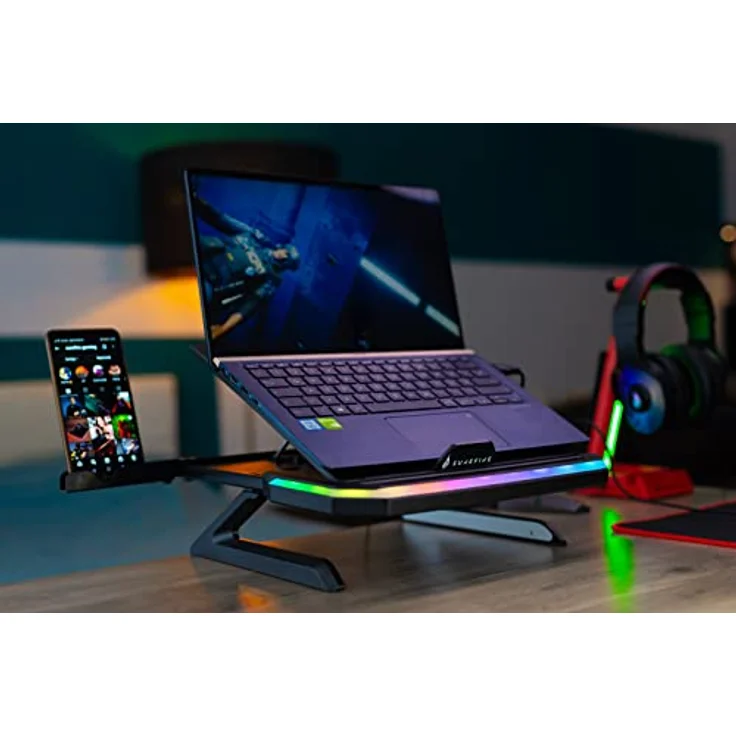 SureFire Portus X1 Gaming Laptop-Ständer, Notebook Stand höhenverstellbar mit RGB-Beleuchtung, Halterung für Laptops mit 10, 17,3 Zoll, Tablet Erhöhung mit Lüftung für den Schreibtisch – Bild 4