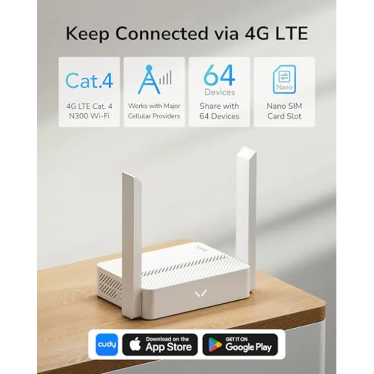 Cudy Neuer LT300 4G LTE WLAN-Router 300 Mbit/s, 2×2 MIMO, OpenVPN, WireGuard, Schwarz – Bild 2