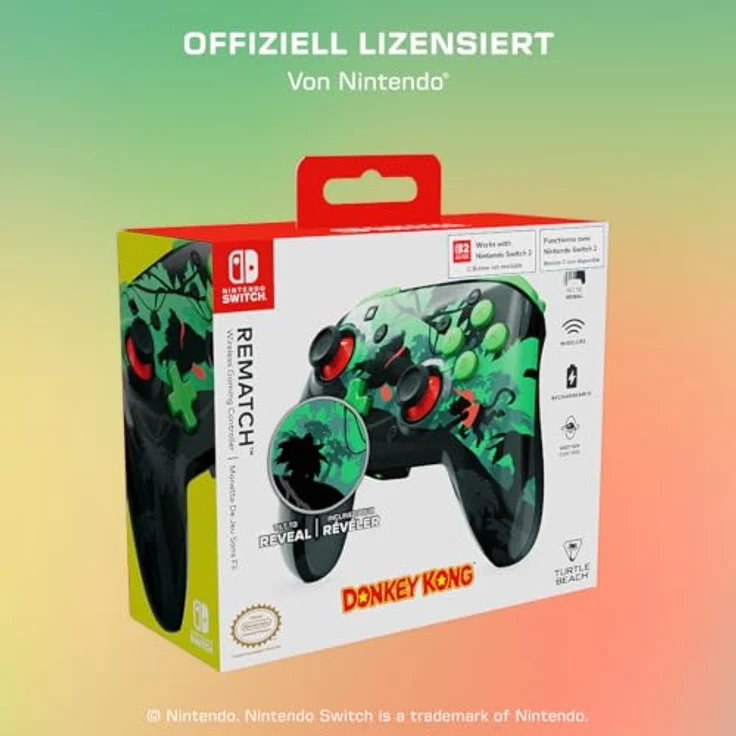 Turtle Beach Rematch Wireless Controller: Donkey Kong, offiziell lizenziert für Nintendo Switch 1 & 2, Bewegungssteuerung, kabellose Verbindung, bis zu 40 Stunden Akkulaufzeit – Bild 2
