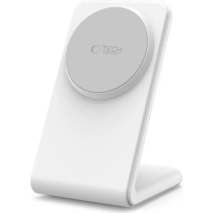 Tech-Protect QI15W-A38, MagSafe kabelloses Ladegerät mit 15 W, vertikal/horizontal Ladefunktion, rutschfeste matte Oberfläche, weiß