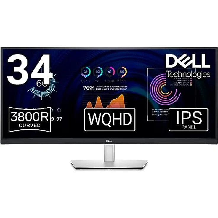 Dell P3424WE USB-C 34 Zoll WQHD (3440x1440) 21:9 3800R Curved Monitor, IPS, 5ms, 99% sRGB, USB-C, DisplayPort, HDMI, 5x USB, RJ45, 3 Jahre Garantie, Schwarz - Preisvergleich – Bild 1