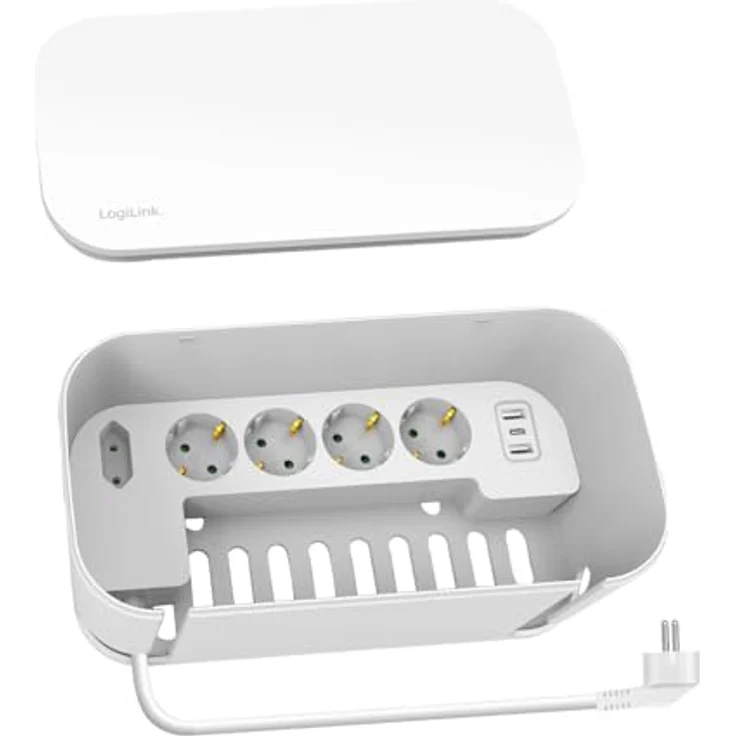 LogiLink LPS281U Kabelbox mit 5-Fach-Steckdosenleiste und 3X USB, Weiß – Bild 4