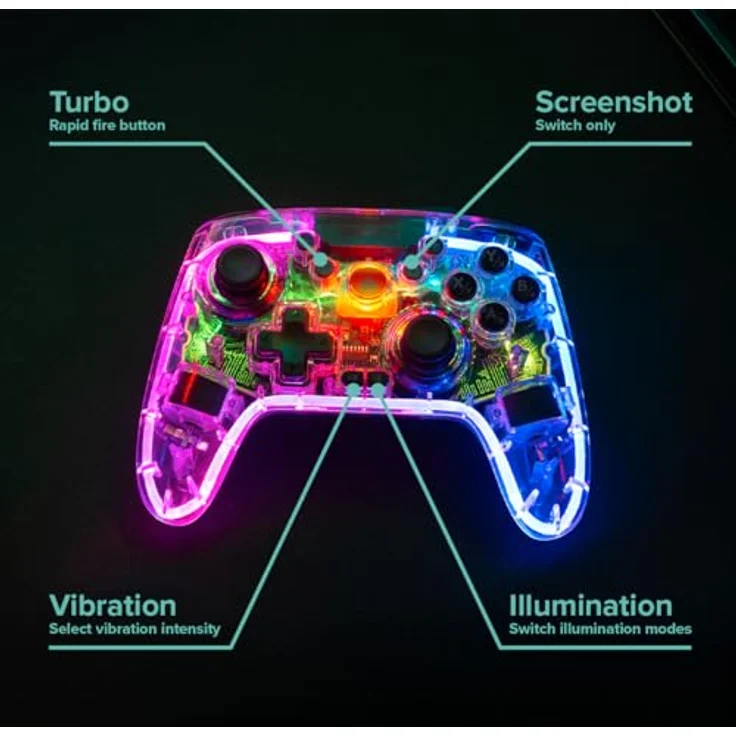 Speedlink RAIT NX RGB Gamepad, Wireless/Wired Controller für PC/Android/Switch OLED/Lite, transparente Optik, RGB-Beleuchtung, 600mAh Akku – Bild 11