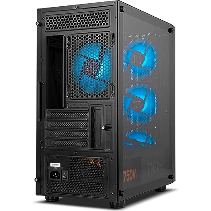 NOX XTREME PRODUCTS Infinity Epsilon - Mid-Tower M-ATX/ITX ARGB Rainbow, Front Mesh,Seitenteil aus gehärtetem Glas, 4 eingebaute Lüfter, Grafikkarten kompatibel bis 310mm, USB 3.0, Schwarz – Bild 4