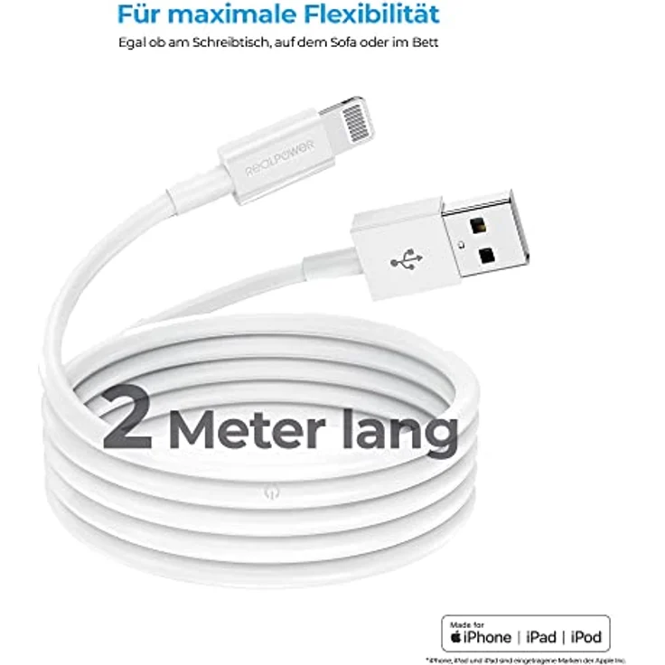 RealPower Lade-Datenkabel lightning 2m weiß MFI-certified – Bild 2