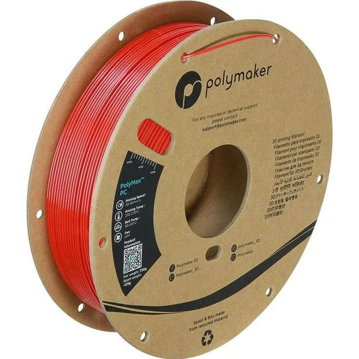 Polymaker PolyMax Tough PC 3D Filament, 1,75 mm, 750 g, hohe Schlagfestigkeit, thermische Stabilität, rot