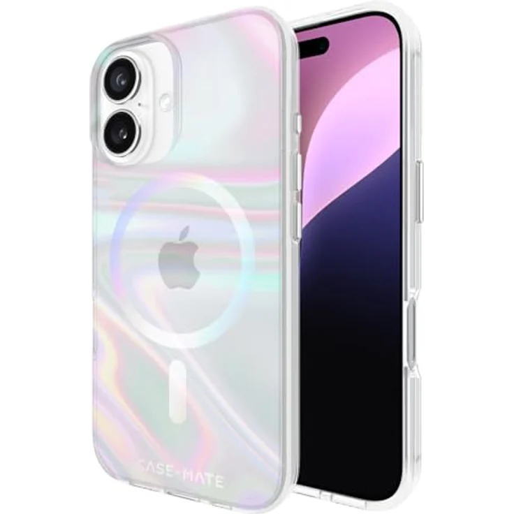 Case-Mate Soap Bubble Mag-Safe Schutzhülle für Apple iPhone 16 - Regenbogen Farbwechsel, 3,6 m Fallschutz, Mag-Safe-Ring - Transparent/Schillernd – Bild 1