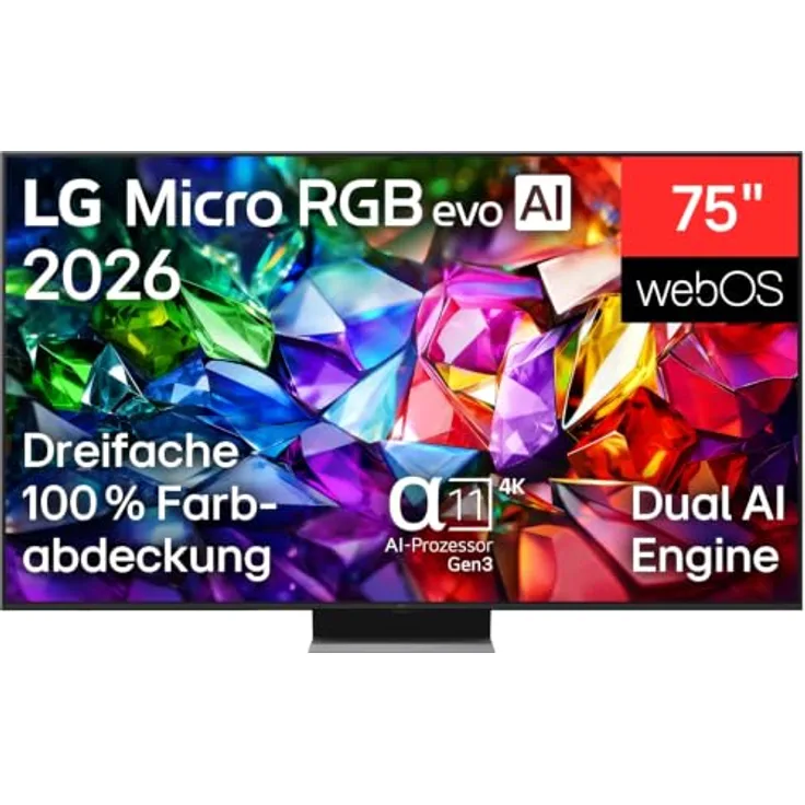 LG 75MRGB96B9B, 75 Zoll 4K Micro RGB evo AI TV mit α11 Gen3 4K AI-Prozessor, Dolby Vision, 165Hz VRR, webOS 26, Energieklasse E
