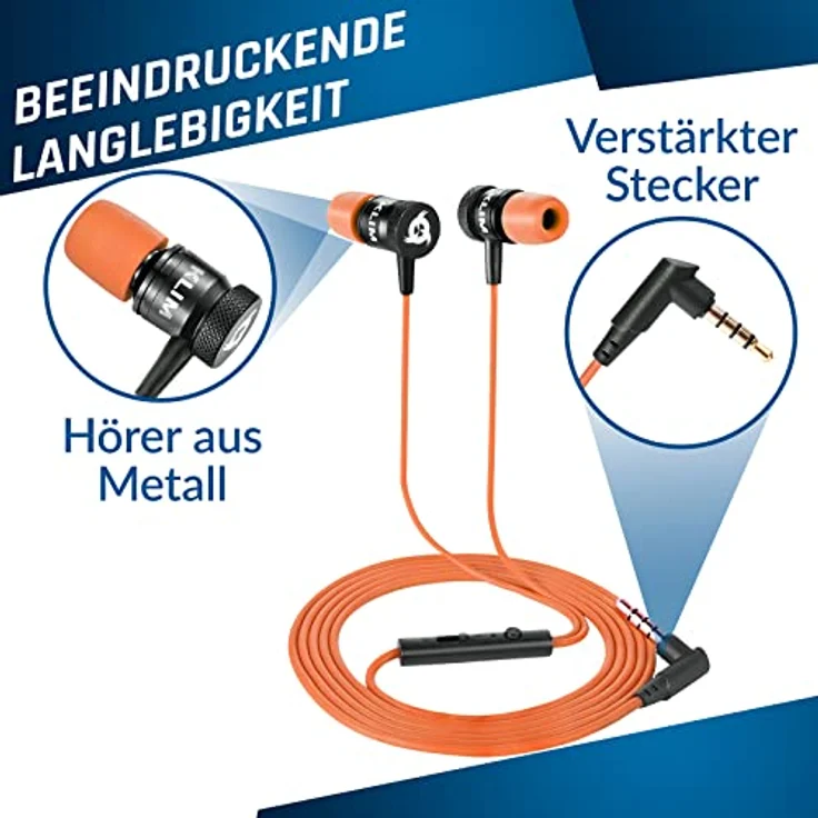 KLIM Fusion In-Ear Kopfhörer mit Mikrofon, Memory Foam, 3.5 mm Jack, langlebig und innovativ, orange – Bild 3