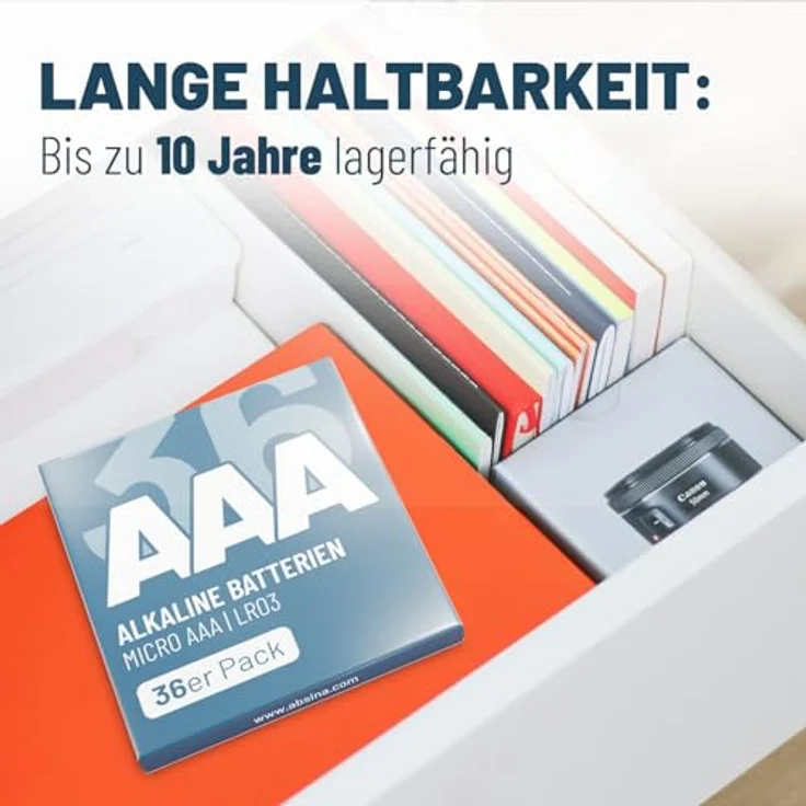 ABSINA 36x AAA Batterien LR03 1,5V Alkaline - Langlebig, temperaturbeständig und lagerfähig bis zu 10 Jahre für Fernbedienungen, Spielzeug und mehr – Bild 3