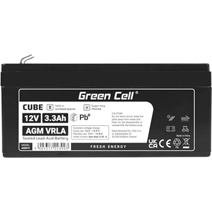 Green Cell 12V 3.3Ah VRLA AGM Akku mit Faston 187 Anschluss, wiederaufladbar – Bild 5