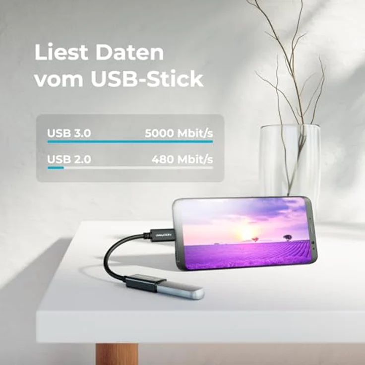 deleyCON USB-C auf USB-A Adapter Kabel, USB 3.0 OTG, kompatibel mit Notebook, Laptop, PC, Smartphone, iPhone 17/16/15, MacBook, iPad Mini, 17cm, schwarz – Bild 3