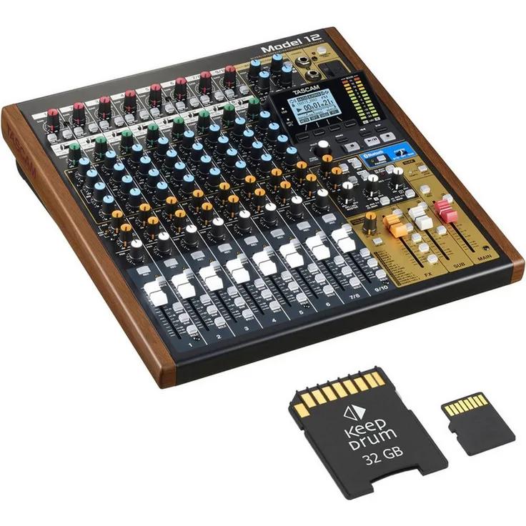 Tascam Model 12, Mischpult mit 12-Spur-Recorder, USB-Audio-Interface und 32 GB Speicherkarte