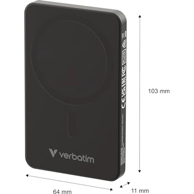 Verbatim Charge 'n' Go Powerbank, 5.000mAh mit Schnellladen PD und kabellosem Laden, USB-C Anschluss, kompakt für unterwegs – Bild 2