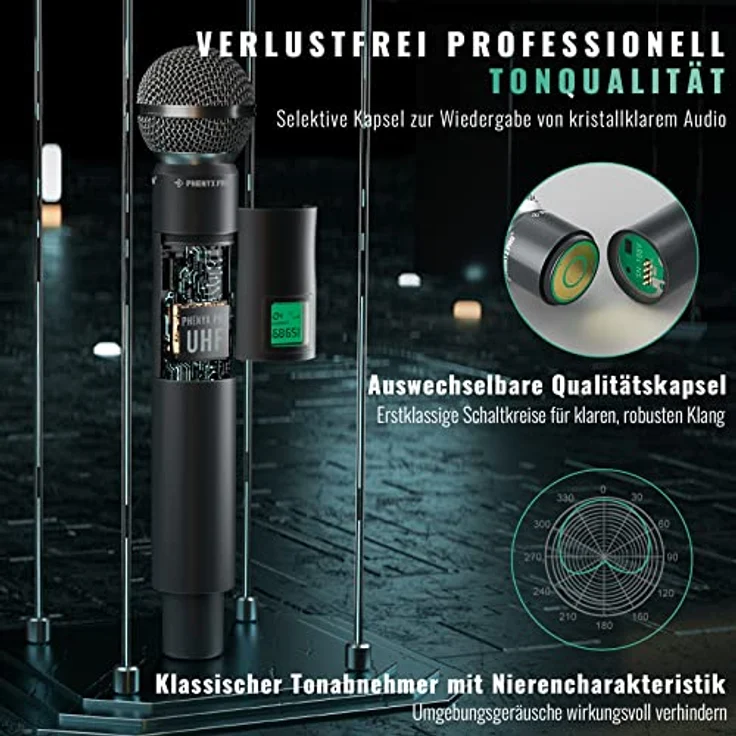Phenyx Pro PTU-5000-2H2B, 4-Kanal UHF Funkmikrofon-System mit stabiler Signalübertragung und flexibler Anwendung, inkl. 2 Hand- und 2 Ansteckmikrofone – Bild 4