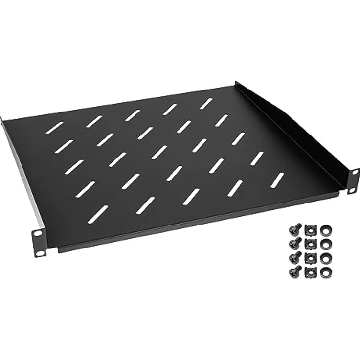HMF 65499 Fachboden für Serverschrank | 19 Zoll | 1 HE | 400 mm Tiefe | Schwarz, Stabiler Stahlblech Regalboden für aufgeräumte Unterbringung – Bild 1