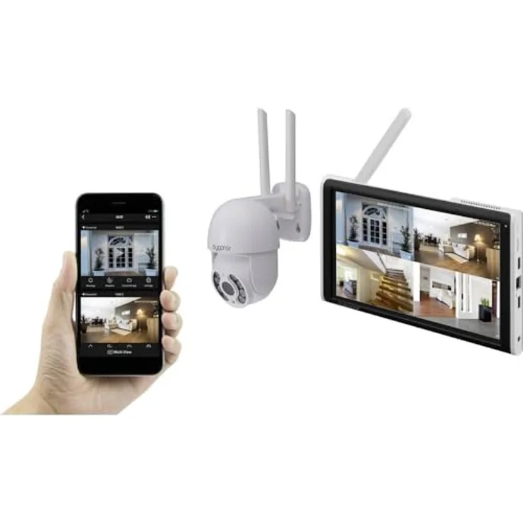Sygonix SY-6440258 Funk-Überwachungskamera-Set 4-Kanal mit 1 Kamera 2304 x 1296 Pixel 2.4 GHz, LCD-Monitor 25,65 cm (10,1) und SD-Karten/HDD/SSD Speicherung