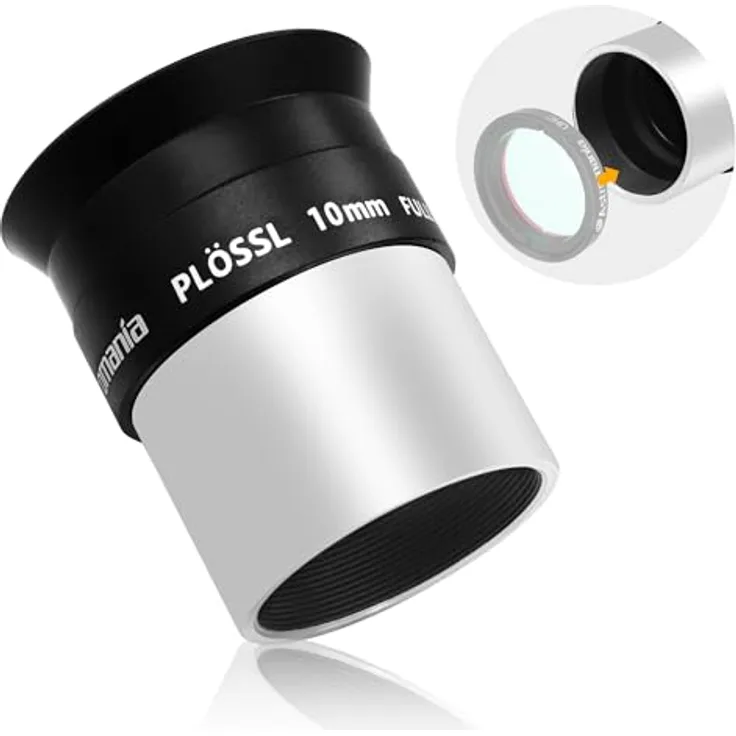 astromania Plössl-Teleskop Okular – 4-Element-Plössl-Design – Gewinde für Standard 3,2 cm Astronomie Filter, 1.25'' 10MM