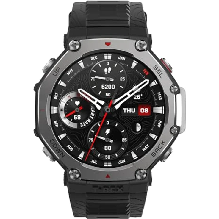 Amazfit T-Rex 3 Outdoor Smartwatch 48mm AMOLED Display, 27 Tage Akkulaufzeit, NFC Zahlung, 170+ Sportmodus, 45m Freitauchen - Schwarz – Bild 2
