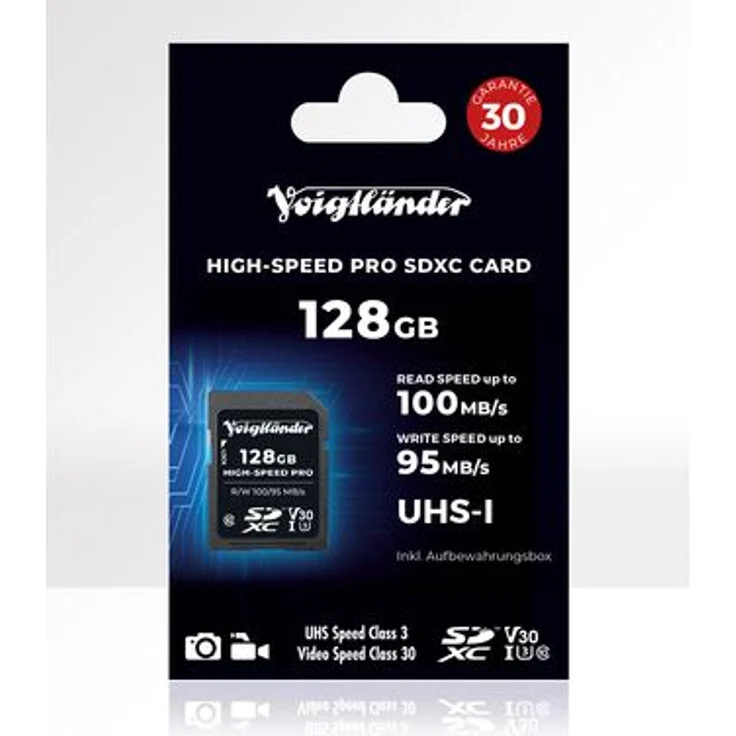 Voigtländer Prof. High-Speed SDXC 128 GB, UHS-I, Cl10, U3, V30, 100/95 MB/s, wasserfest, schockfest, temperaturgeschützt