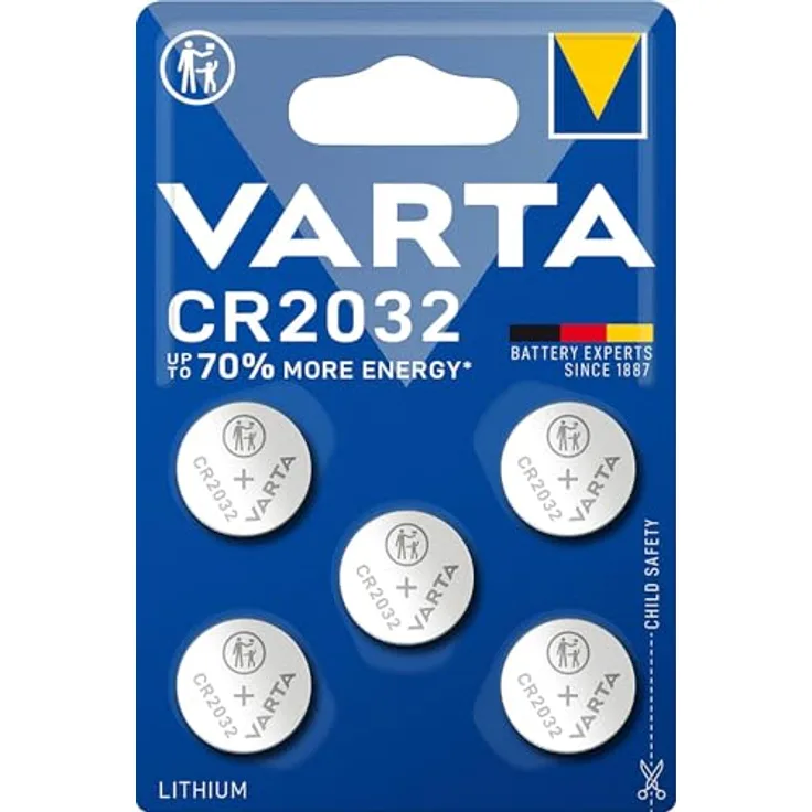 VARTA Knopfzellen CR2032, 5 Stück, Lithium Batterien, Power on Demand, 3V