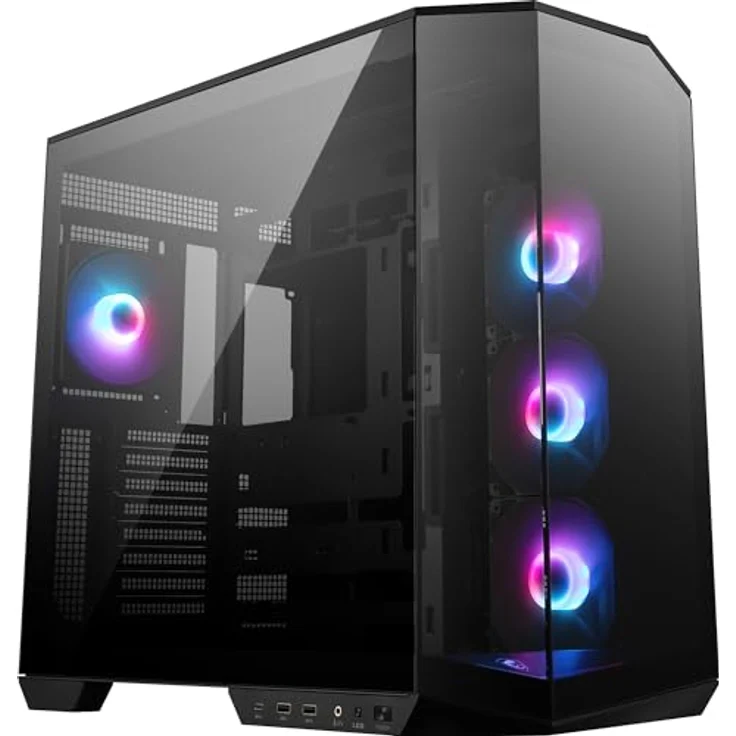 MSI MAG PANO 100R PZ, Midi-Tower PC-Gehäuse in Schwarz mit gehärtetem Glas und RGB-Beleuchtung, ATX-kompatibel, inkl. 3 Lüfter – Bild 1