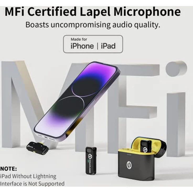 Hollyland Lark C1 Lavalier Mikrofon für iPhone kabellos MFi-Zertifiziert Plug&Play aktive Geräuschunterdrückung Wiedergabe ohne Ausstecken 32H Batterieautonomie Hi-Fi Audio superleicht tragbar (Duo) – Bild 2