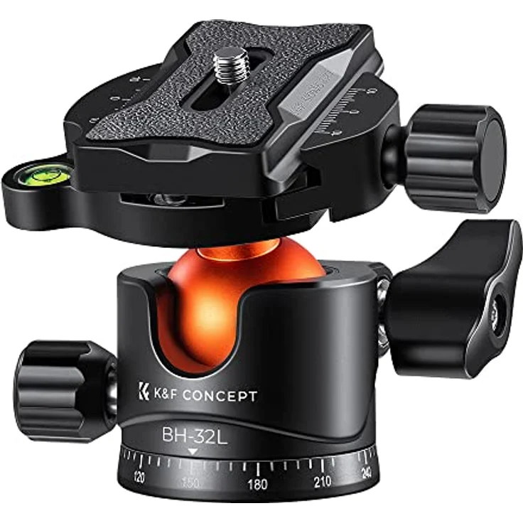K&F Concept 1,3 Zoll Kugelkopf, Tragfähigkeit 26,5 lbs (12 kg), Aluminium, 360° Drehung, kompatibel mit Arca Swiss Platten, für SLR DSLR Camcorder Stativ und Einbeinstativ – Bild 1