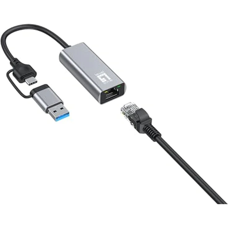 LevelOne USB-0423, Adapter USB-C + USB-A zu RJ45, 2.5 Gbps Ethernet, grau – Bild 3