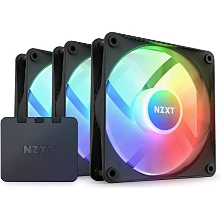 NZXT F120 RGB Core Dreierpackung – 3 × 120 mm nabenmontierte RGB-Lüfter mit RGB-Steuerung – 8 einzeln ansteuerbare LEDs – Halbtransparente Lüfterblätter – PWM-Steuerung – CAM-Software – Schwarz – Bild 1