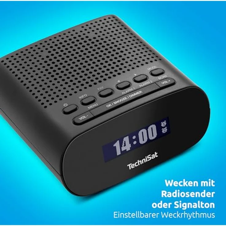 TechniSat TECHNIRADIO 50 - Kompakter Radiowecker (DAB+, UKW Wecker mit großem LCD-Display, Dual-Alarm, Kopfhöreranschluss, 1 Watt, USB-Netzteil) schwarz – Bild 3